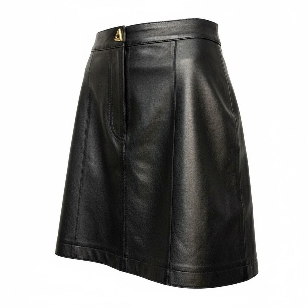 AERON Black Lambskin Leather A-Line Mini Skirt EU 34